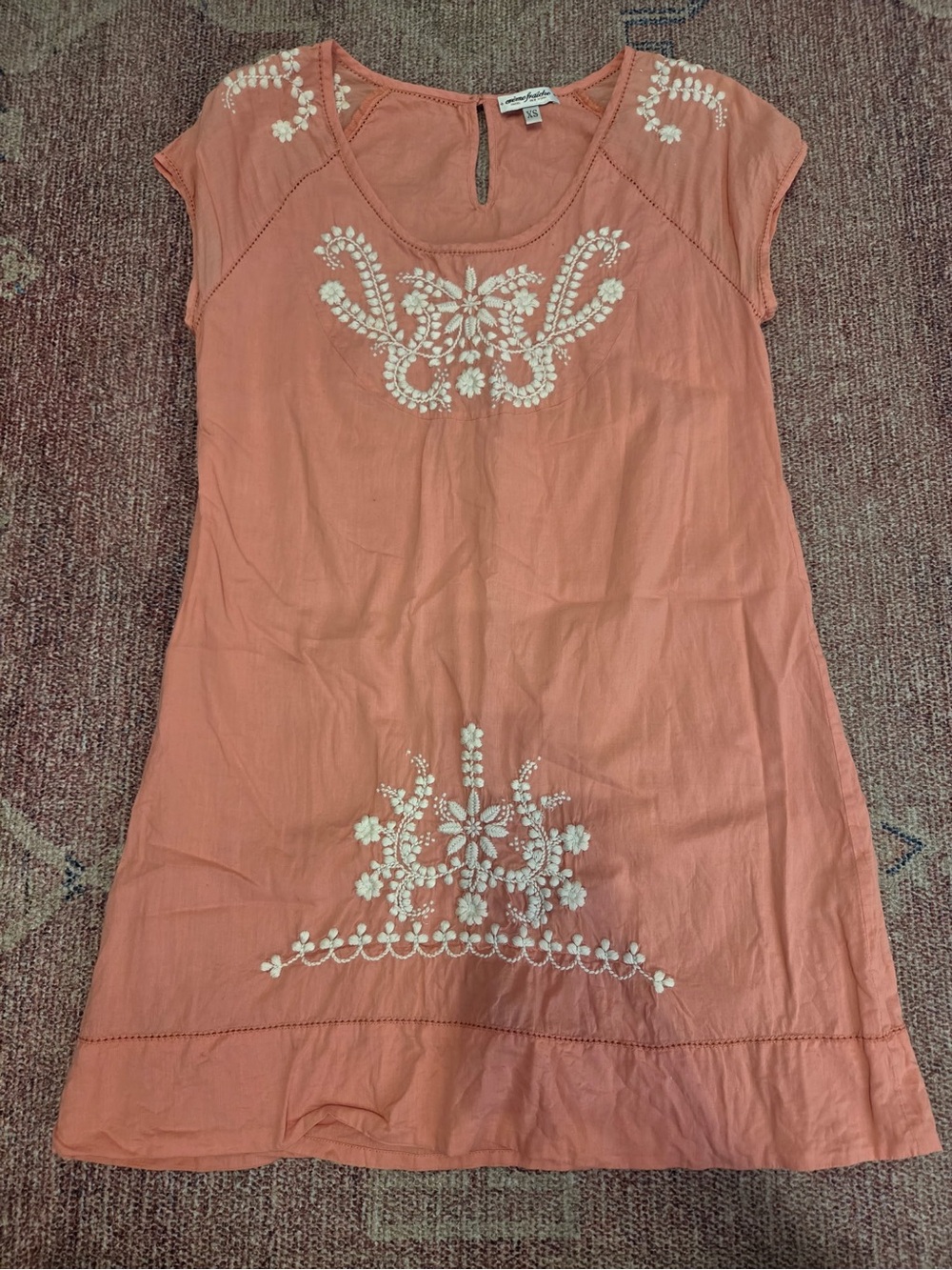 Crème Fraiche embroidered peach tunic dress size xs cotton fully lined